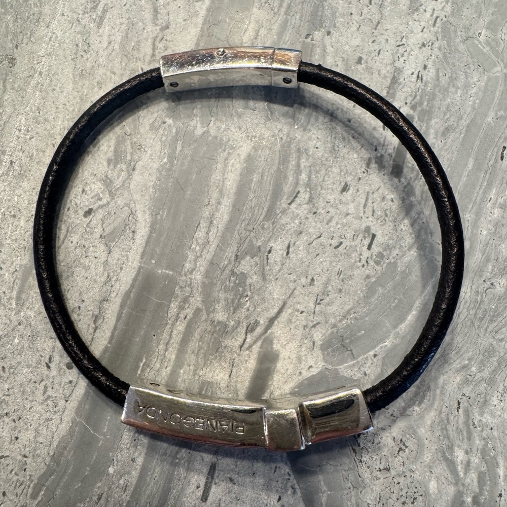 Pianegonda Black Leather and Sterling Silver Bracelet